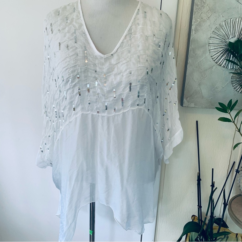 NWT $98 white silk blend sequins decoration oversized blouse size S